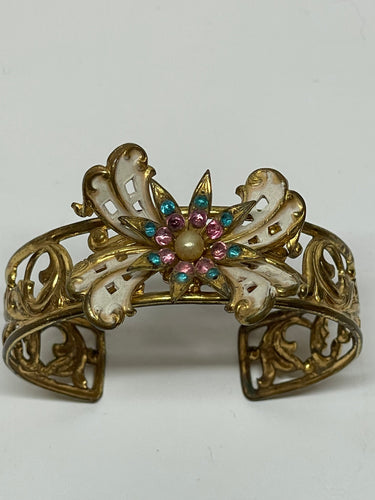 Rhinestone and Enamel Bow Gold Cuff Bloomers and Frocks